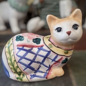 Vintage Bella Casa De Ganz Hand Painted Ceramic Cat Figurine Italian Pottery